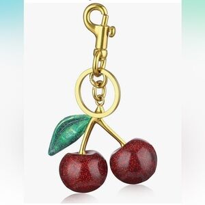 Cherry bag charm with green leaf and Gold Hardware perfect for your coac…